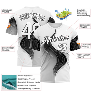 Camiseta de poliéster para hombre adulto Camiseta ajustada de media manga con combinación en blanco y negro con diseño de sublimación - Product Image 2