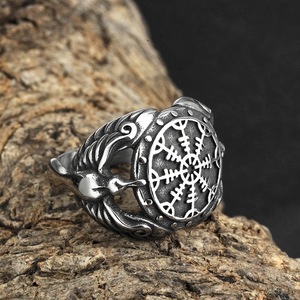 yunnique Men's Retro Viking Raven Compass <b>Ring</b> Dominating <b>Titanium</b> Steel Stainless Steel Fine Jewelry <b>Ring</b> - Product Image 4