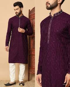 Soft Trendy Soft Silk Mens Kurta Heavy Jacquard con lentejuelas Funciona perfecto para todas las ocasiones - Product Image 3