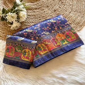 Sari VASTRA COTTAGE en soie jacquard pure zari de qualité supérieure, imprimé numérique, style pashmina, teint à la main, avec blouse assortie - Product Image 5