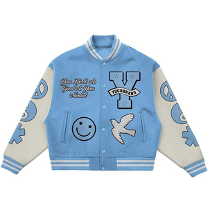 Veste universitaire à col montant brodée avec logo, hiver 2025, corps en laine, manches en laine, coupe ajustée, personnalisable, unisexe, décontractée - Product Image 1