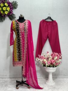 New 2023 Designer <b>Beautiful</b> Faux Georgette Embroidery Work Salwar Kameez With Dupatta Women Fashion Exporter Pakistani Salwar - Product Image 3