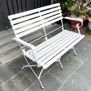 Silla de Jardín Plegable Doble de Madera de Melaleuca REFORD GBD008 con Estructura de Hierro Pintado de Blanco - Product Image 4