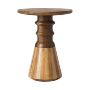 Table d'appoint ronde en bois de manguier massif de qualité supérieure, table d'appoint artisanale avec base conique pour salon et chambre à coucher - Product Image 1