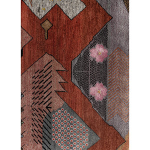 Freedom Manchaha Large Area Hand Knotted Wool & Bamboo <b>Silk</b> Rug <b>Red</b> Orange Patchwork Design for Home Hallway for Teens-Les-8387 - Product Image 3
