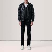 Blouson aviateur moto en cuir d'agneau véritable pour homme Lester, taille XS, noir, réversible, fermeture éclair, brodé, imperméable