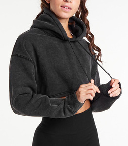 Hoodie court surdimensionné pour femme, délavé à l'acide, en polaire ultra douce, style streetwear, personnalisable, vente en gros, fournisseur en marque blanche - Product Image 1