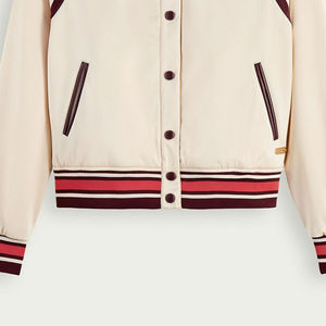 Chaqueta Bomber Varsity Personalizada para Mujer, Tela Vaquera, Ribete de Piel de Oveja, Algodón, Estilo Urbano Holgado - Product Image 4