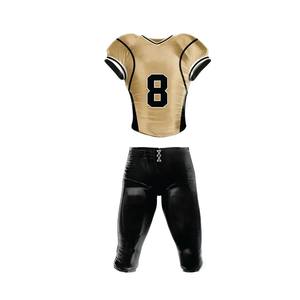 Ensemble d'uniformes de football américain personnalisé, maillot doré, pantalon noir, numéro 8, design, tenue de jeu, tenue d'équipe sportive - Product Image 1
