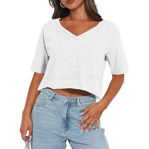 Ropa de mujer Top corto cómodo con cuello en V Venta caliente Top corto con cuello en V de calidad superior a la venta - Product Image 1