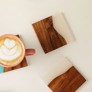Modern Design <b>Walnut</b> Finished Wooden Coasters Resin Tabletop Protection for Any <b>Table</b> Type for Drinks & Mats & Pads - Product Image 4