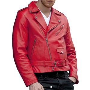 Vente chaude de la saison Nouvelle veste en cuir de motard pour homme Rouge Vêtement d'extérieur Style punk Printemps Automne Taille européenne Cuir PU - Product Image 1