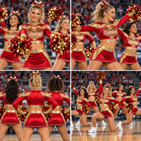 Ensemble de compétition personnalisé pour cheerleaders All Star : Haut court à manches longues et épaules dénudées, orné de strass métalliques brillants, et mini-jupe