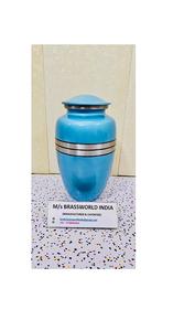 Urne funéraire classique en aluminium bleu pour cendres, style américain, 220 pouces cubes, design personnalisable, souvenir commémoratif, vente en gros - Product Image 2