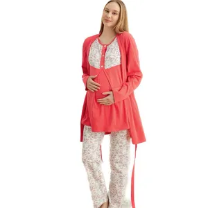 3 Pcs Piyama untuk Ibu Hamil Maternity Baju Tidur Katun Maternity Pajama Set Katun Organik Menyusui Baju Tidur
