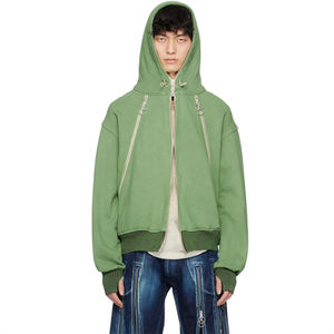 เสื้อฮู้ดลำลองสีเขียวสำหรับผู้ชาย, เสื้อฮู้ดเทคนิคสีเขียวแบบลำลองทรงหลวมดีไซน์ไม่ซ้ำใครทำจากผ้าฝ้าย100% ยอดนิยมสั่งตัดได้ - Product Image 1