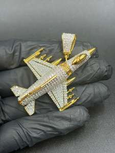 Colgante de Aviación Hip Hop Iced Out con Diseño de Avión a Reacción y Moissanita, Chapado en Oro, Joyería para Raperos, Plata 925, Joyería Fina, Colgantes y Dijes - Product Image 2