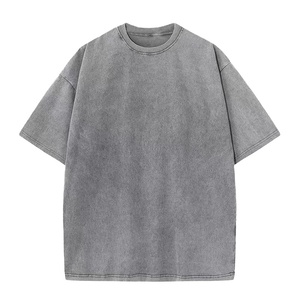 Camiseta retro 100% algodón al por mayor 230G suelta cuello redondo manga corta marca de moda callejera camiseta lavada al ácido de gran tamaño 2025 - Product Image 1