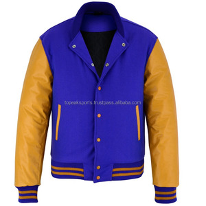 Blouson universitaire OEM 2026 en laine bleue de qualité supérieure avec manches en cuir doré pour hommes – Vestes chauffantes tendance 100 % haute qualité, faible MOQ - Product Image 4