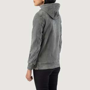 Breathable Grey Hooded <b>Suede</b> Pullover <b>Jacket</b> - Product Image 5