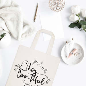 Hey BOO-tiful Halloween Cotton Canvas Tote Bag - Product Image 3