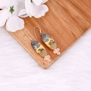 ต่างหูหินแจสเปอร์ลายผึ้งโบโฮแบบใหม่มาแรง ต่างหูห้อยประดับทองเหลืองชุบทองคำสีกุหลาบ สำหรับผู้หญิง เหมาะสำหรับเป็นของขวัญ - Product Image 3