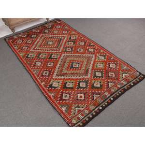 Tapis turc Kilim 4,9 x 8,6 pieds, tapis vintage rouge uni en laine - Product Image 1