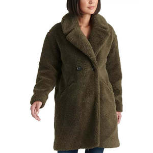 Cappotto Doppiopetto da Donna Lucky Brand in Pelliccia Sintetica Verde Effetto Teddy con Chiusura a Cerniera e Decorazione a Bottoni, Taglia XL Corta - Product Image 1