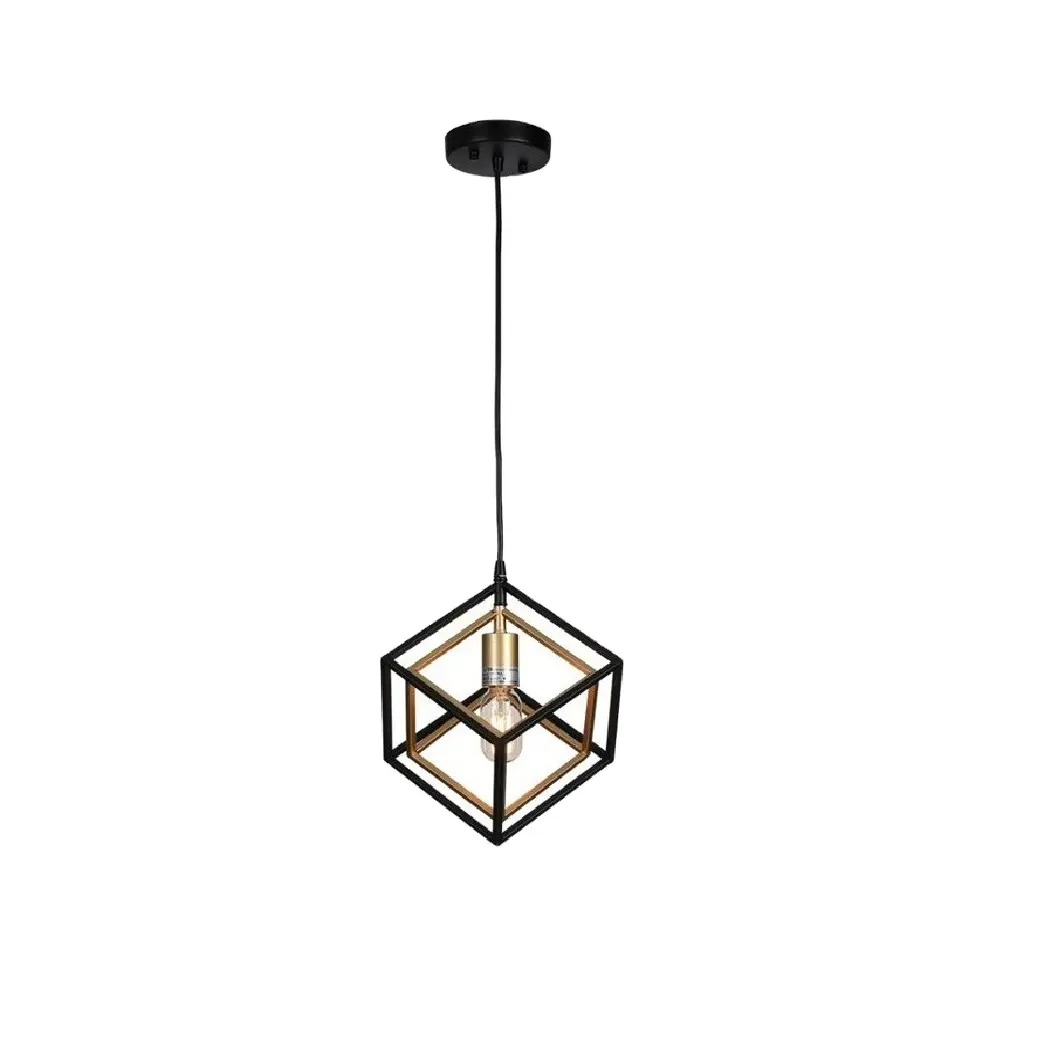 11" Bronze Oil Finished Industrial Cube Pendant Light Edison Modern Minimalist Geometric Metal Hanging Light for Loft Hallway