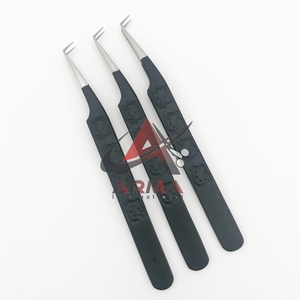 Pince à épiler de volume d'isolement enduite de poudre noire Logo personnalisé pince à épiler d'extension de cils durable haute acier inoxydable privé - Product Image 3