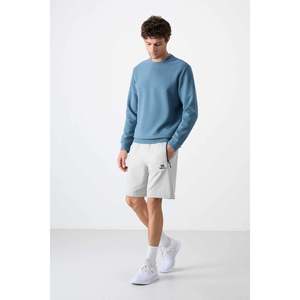 Shorts basiques en mélange de coton pour homme Tommylife, coupe standard, avec cordon de serrage à la taille et poche arrière zippée discrète, couleur pierre - Product Image 2