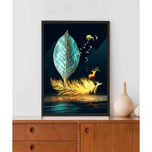 Plume dorée acrylique lumière LED Art mural accent moderne pour la décoration intérieure - Product Image 1
