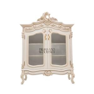 Vintage Cream Carved <b>Display</b> Vitrine <b>Cabinet</b> - Product Image 2