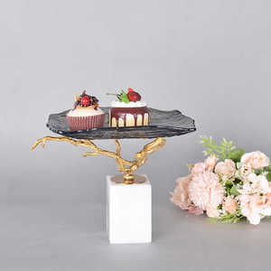 Metal Decorative Fancy Designer Gold <b>Cake</b> <b>Stand</b> With Luxury Marble Base Wholesale Wedding Event Decoration Cheap Price Supplier - Product Image 1