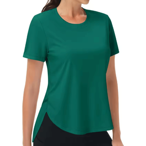 Camiseta Deportiva de Manga Corta para Mujer, 100% Algodón, Jersey Sólido Antipilling, Cuello Redondo, Amarilla, de Secado Rápido, para Verano - Product Image 5