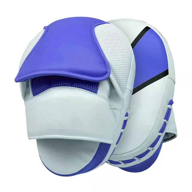 Boxing Focus Pads - White and Blue - Curved Design - Breathable and Shock-Absorbent Material