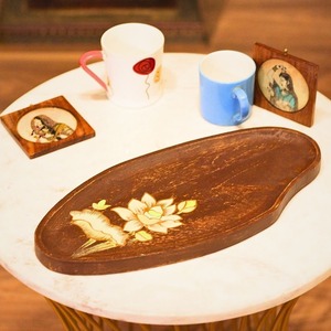 Plato de madera, bandeja para servir hecha a mano, artesanía india tradicional, hogar, cocina, arte popular decorativo, bandeja de utilidad - Product Image 3