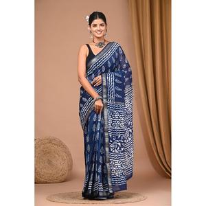 Hand Drawn <b>Block</b> <b>Print</b> Maheshwari Saree Soft Indian Ethnic Style Net Fabric Maheshwari Zari Border Low Price for Wedding Party - Product Image 1