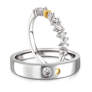 แหวนคู่เงินสเตอร์ลิง Jeulia Always & Forever Moon & Star ประดับเพชรทรง Asscher Princess Oval Cut - Product Image 2