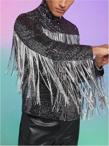 Chaquetas con flecos para hombre, abrigos de manga larga con cremallera y lentejuelas, chaqueta de moda para hombre, con flecos, cierre de cremallera, manga larga - Product Image 3