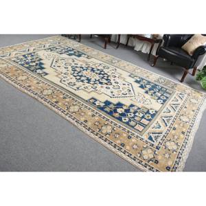 พรมโพลีเอสเตอร์ทำมือสีฟ้าเบจสีฟ้าคลาสสิกความสูงกองกำมะหยี่สี่เหลี่ยมผืนผ้า6.9x11.5ฟุตสำหรับห้องนั่งเล่นหรือห้องนอน - Product Image 4