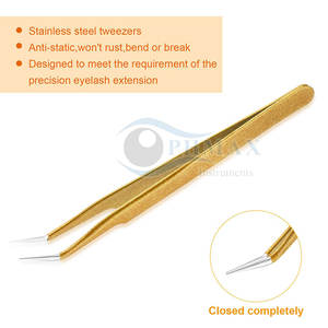 Pinzas para pestañas con acabado dorado Herramienta de extensión de pestañas profesional para técnicos de salón Pinzas para pestañas recubiertas de oro Premium - Product Image 5
