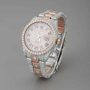 นาฬิกาหรูหราพรีเมียมประดับเพชรโมอิสซาไนต์เต็มเรือน ตัวเรือนโรสโกลด์ หน้าปัดเงางาม สายนาฬิกาแบบควอตซ์ สำหรับผู้ชาย เครื่องประดับแฟชั่นฮิปฮอป - Product Image 1