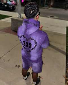 Fabricant de survêtements pour hommes French Terry Distress Hoodies and Shorts 2 Piece Set Rhinestone Tracksuits Jogger Set Men - Product Image 4