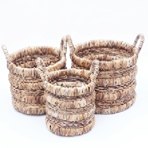 Ensemble de paniers de rangement en écorce de bananier naturelle, multi-niveaux, avec poignée en anneau horizontal, pot cylindrique, décoration artistique pure pour la maison - Product Image 1