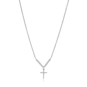Collier tendance avec pendentif en forme de croix chrétienne en zircon transparent, chaîne à maillons plaquée or faite à la main en Turquie, argent sterling 925 - Product Image 2