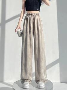 Nouveau taille haute décontracté jambe large pantalon été glace soie lâche drapé cravate teinture encre peinture pantalon femmes classique mode basique - Product Image 4