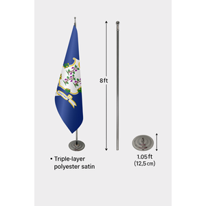 Drapeau d'intérieur officiel du Connecticut, imprimé numériquement sur coton, polyester et soie, avec mât en aluminium - Product Image 6