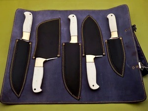 Ensemble de couteaux de cuisine français en acier D2 5 pièces fait à la main Meilleur cadeau pour la mère et la femme. - Product Image 5