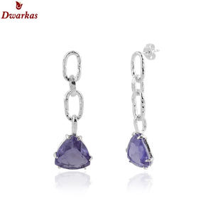 Pendientes de gota de martillo de Plata de Ley 925 con diseño único Piedra preciosa doblete de cuarzo de Kenia para compromiso Boda o fiesta - Product Image 6